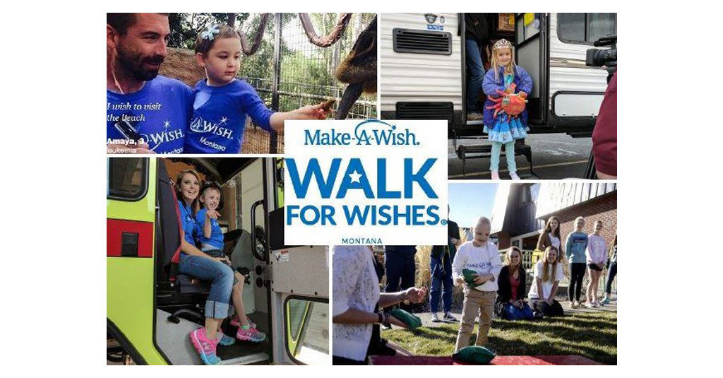 Walk for wishes banner feature four quadrant images of children in the community.