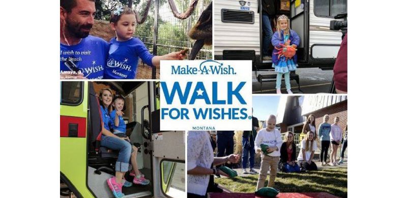 Walk for wishes banner feature four quadrant images of children in the community.